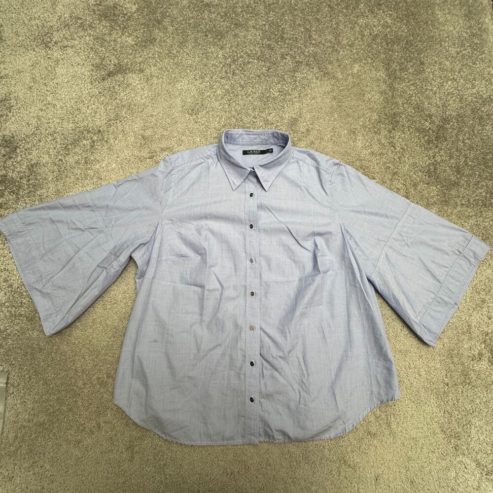 Lauren Ralph Lauren Cotton Wide Sleeve Button Down Blouse Womens 2X Light Blue